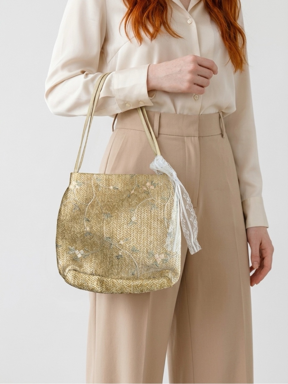 Floral and Lace Shoulder Bag